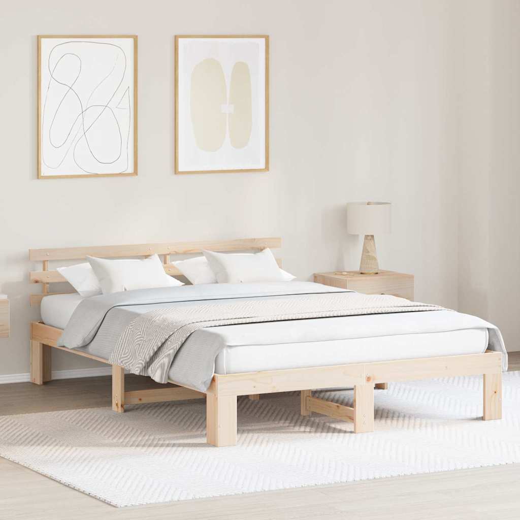 vidaXL Ramka łóżka Naturalny 140 x 200 cm Lite drewno sosnowe
