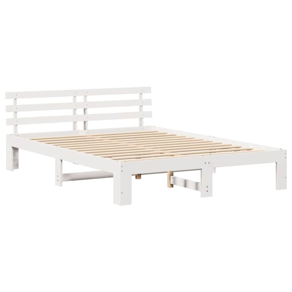 vidaXL Ramka łóżka Z zagłówkiem Biały 140 x 200 cm Lite drewno sosnowe