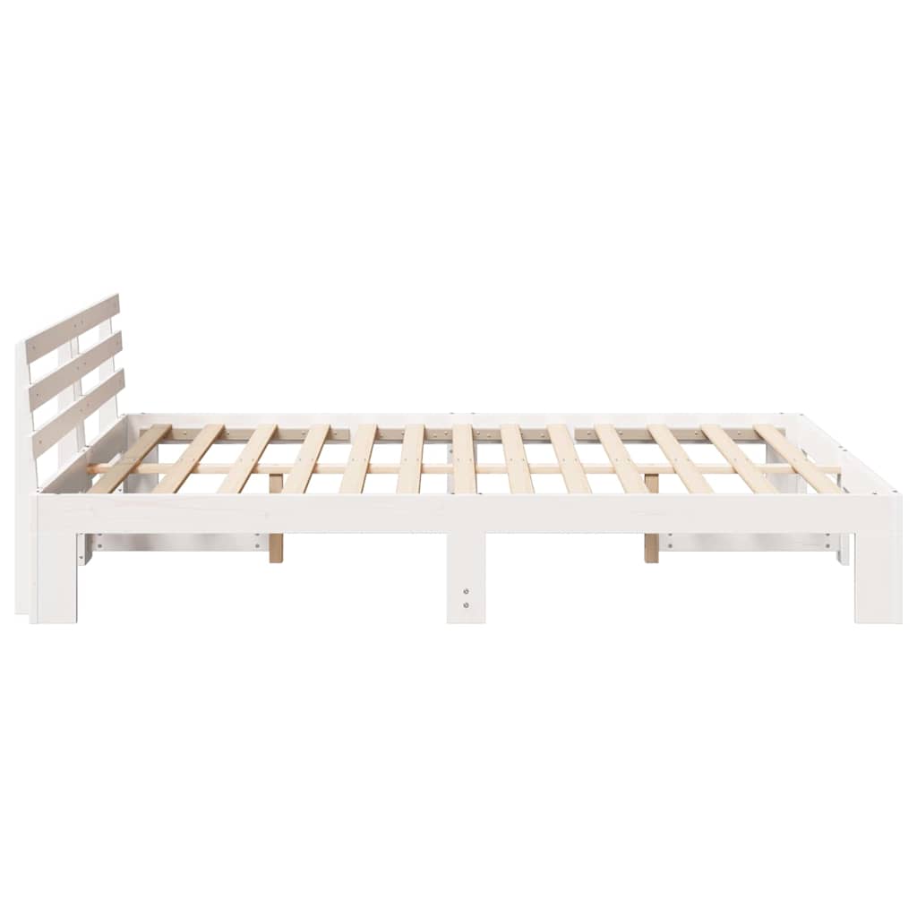 vidaXL Ramka łóżka Z zagłówkiem Biały 140 x 200 cm Lite drewno sosnowe