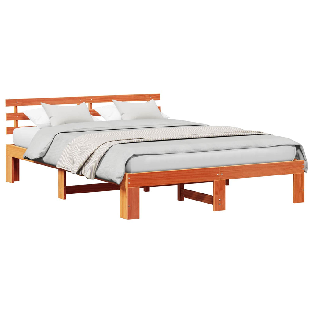 vidaXL Ramka łóżka Woskowy Brąz 140 x 200 cm Lite drewno sosnowe