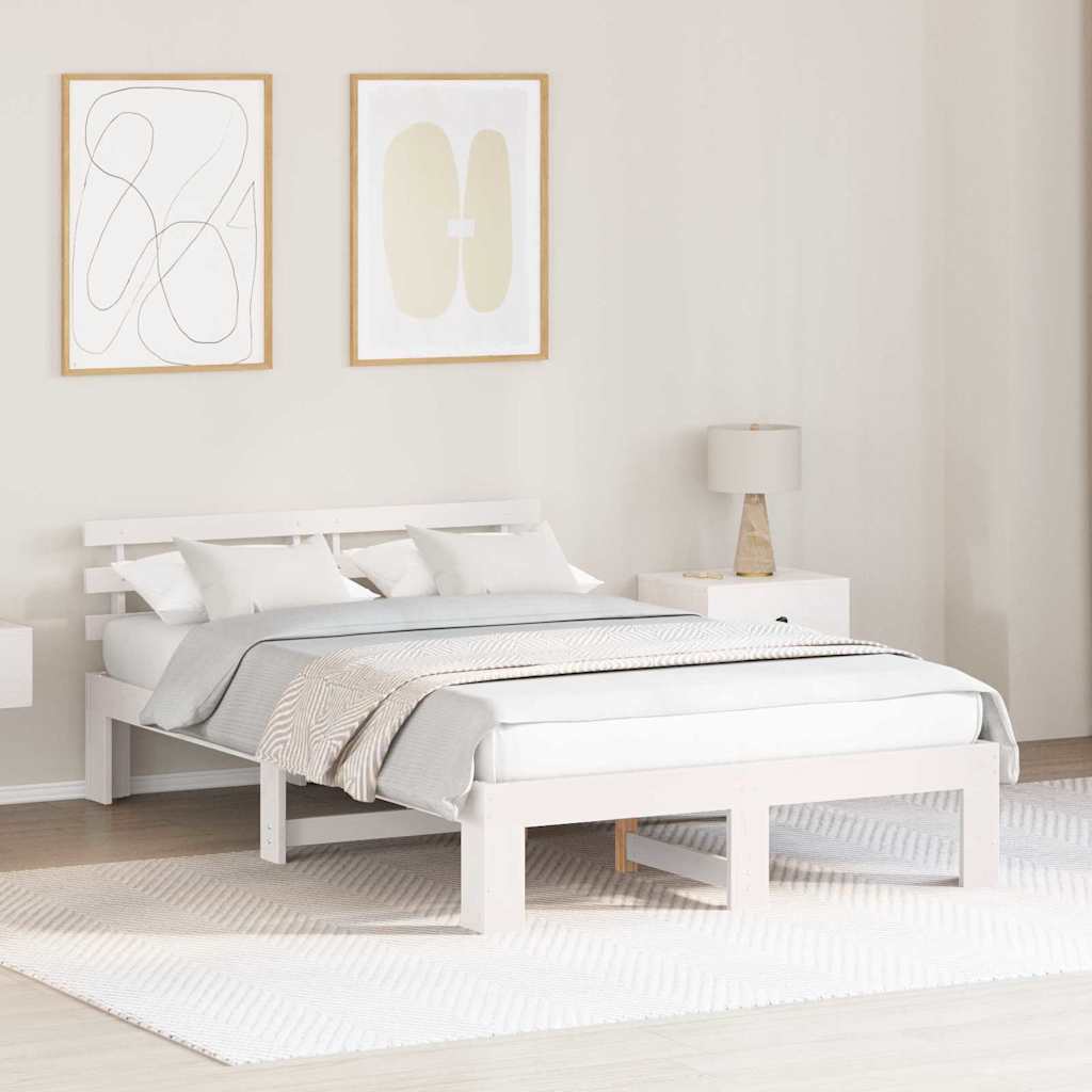 vidaXL Ramka łóżka Z zagłówkiem Biały 120 x 200 cm Lite drewno sosnowe