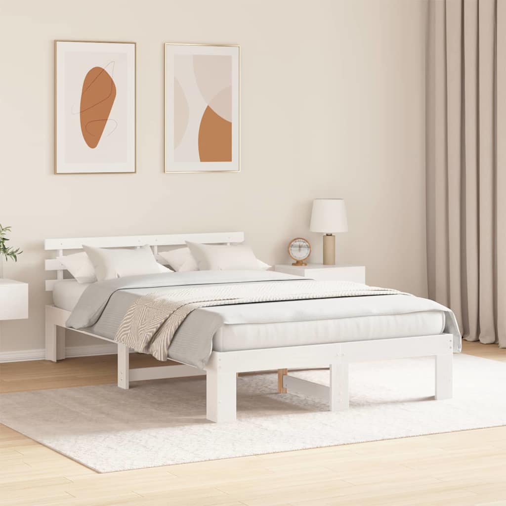 vidaXL Ramka łóżka Z zagłówkiem Biały 120 x 200 cm Lite drewno sosnowe
