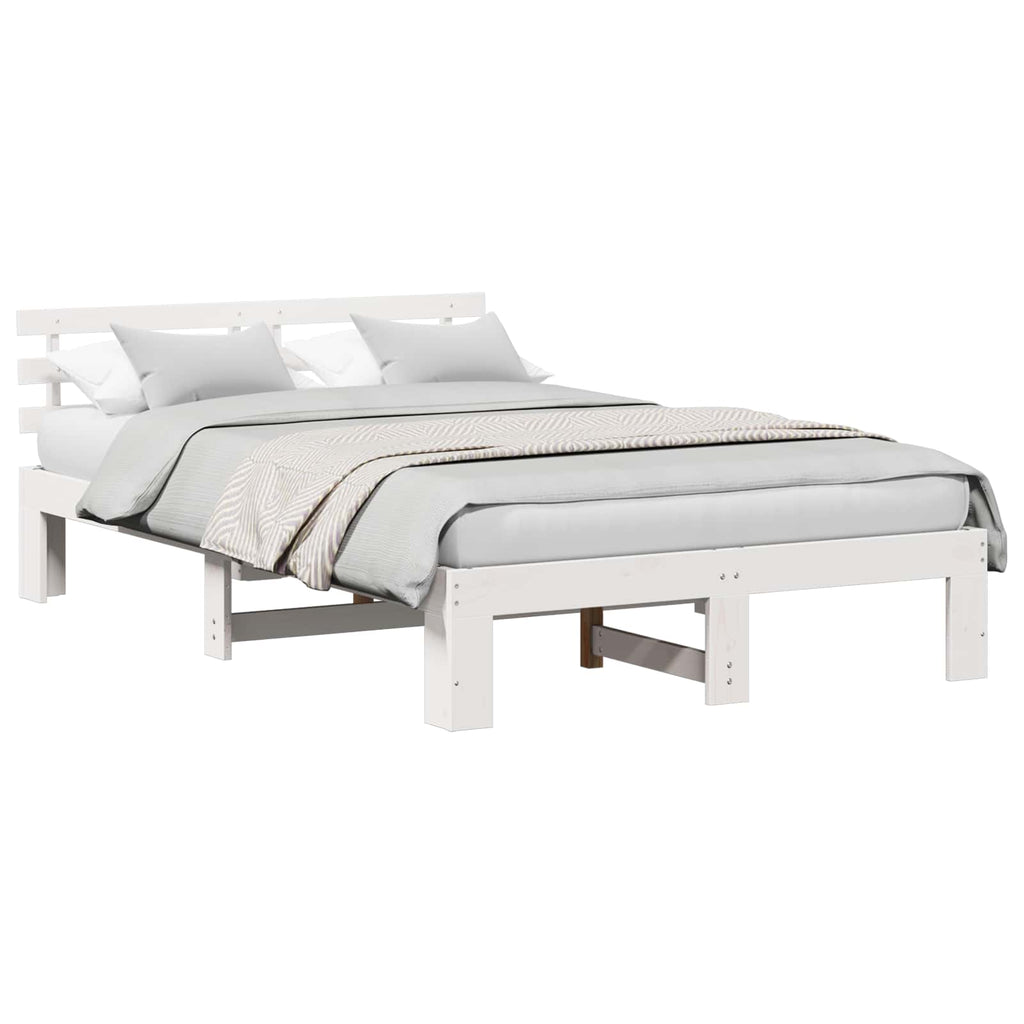 vidaXL Ramka łóżka Z zagłówkiem Biały 120 x 200 cm Lite drewno sosnowe
