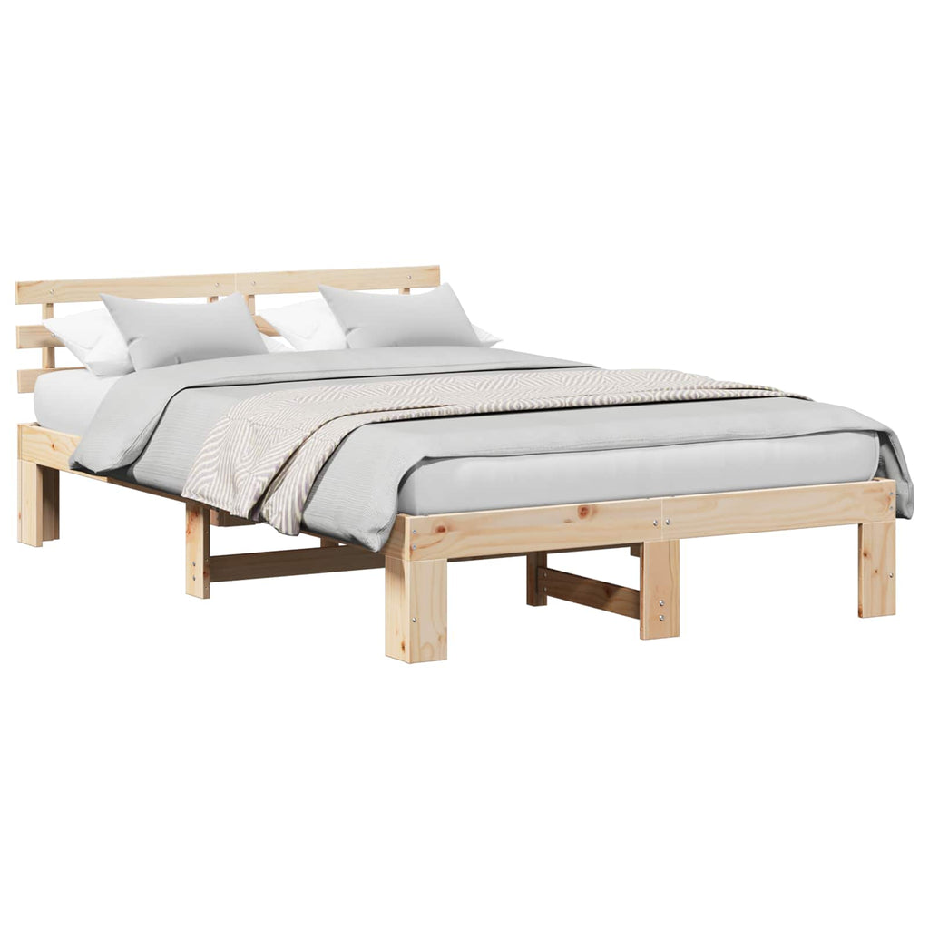 vidaXL Ramka łóżka Naturalny 140 x 190 cm Lite drewno sosnowe