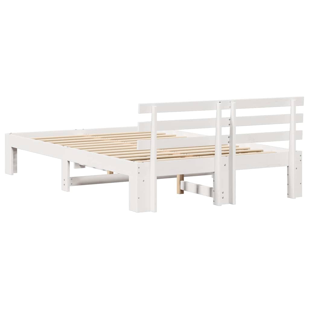 vidaXL Ramka łóżka Z zagłówkiem Biały 140 x 190 cm Lite drewno sosnowe