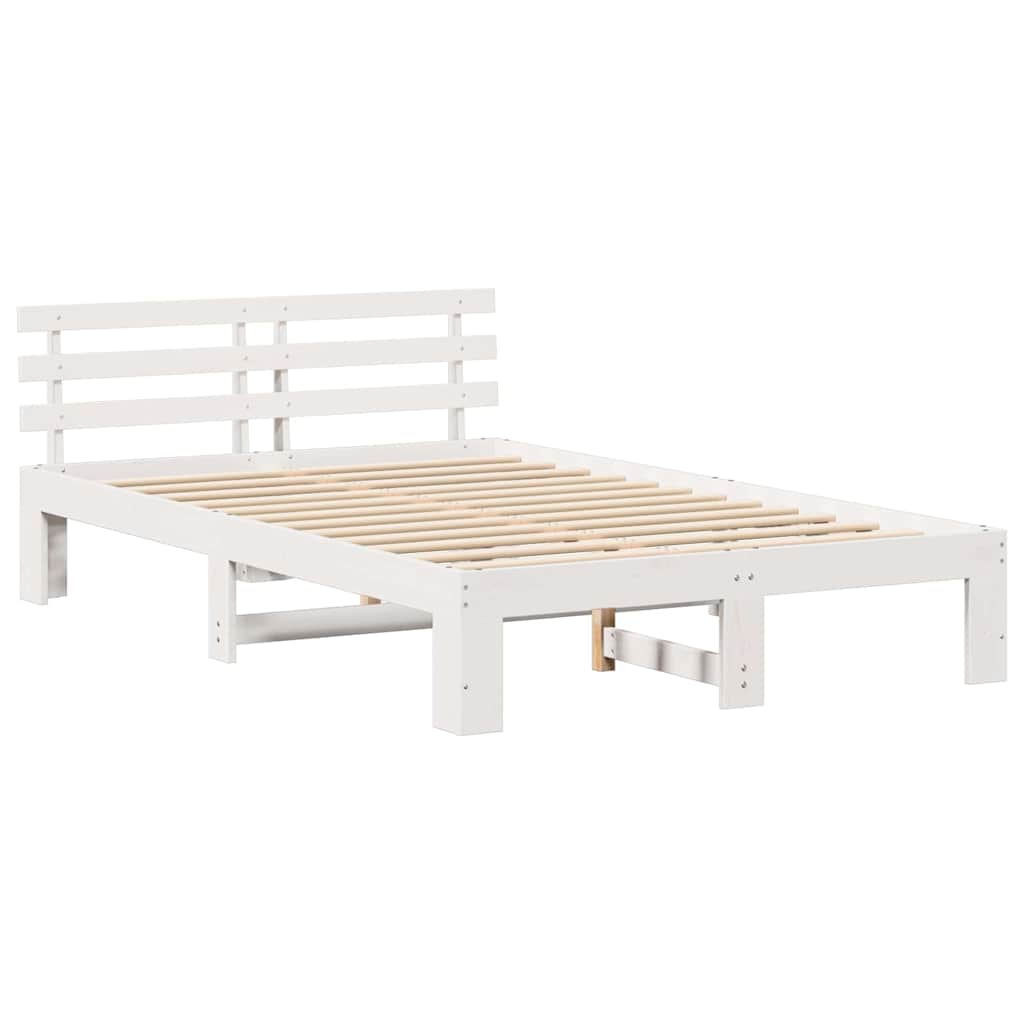 vidaXL Ramka łóżka Z zagłówkiem Biały 135 x 190 cm Lite drewno sosnowe
