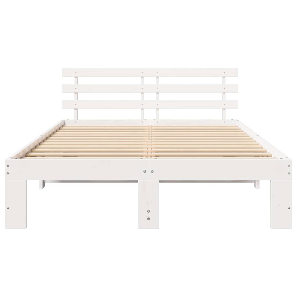 vidaXL Ramka łóżka Z zagłówkiem Biały 135 x 190 cm Lite drewno sosnowe