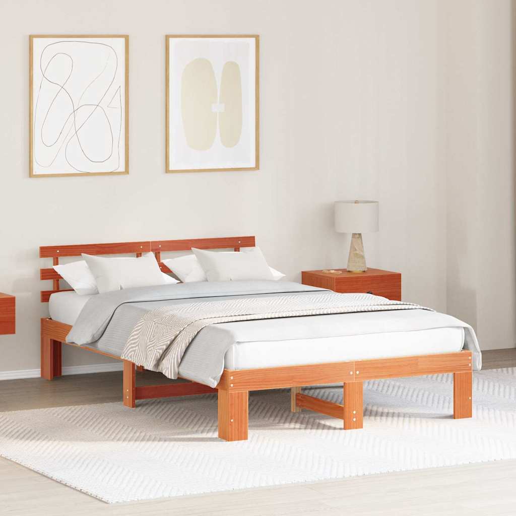 vidaXL Ramka łóżka Woskowy Brąz 135 x 190 cm Lite drewno sosnowe