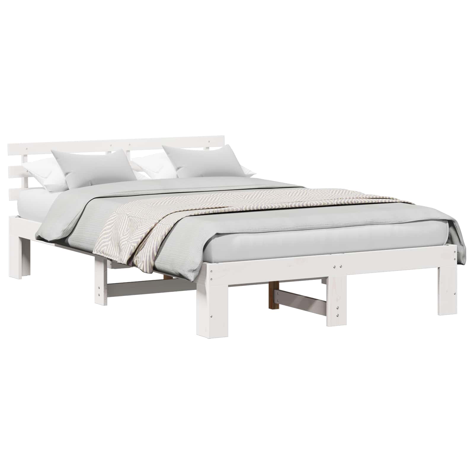 vidaXL Ramka łóżka Z zagłówkiem Biały 120 x 190 cm Lite drewno sosnowe
