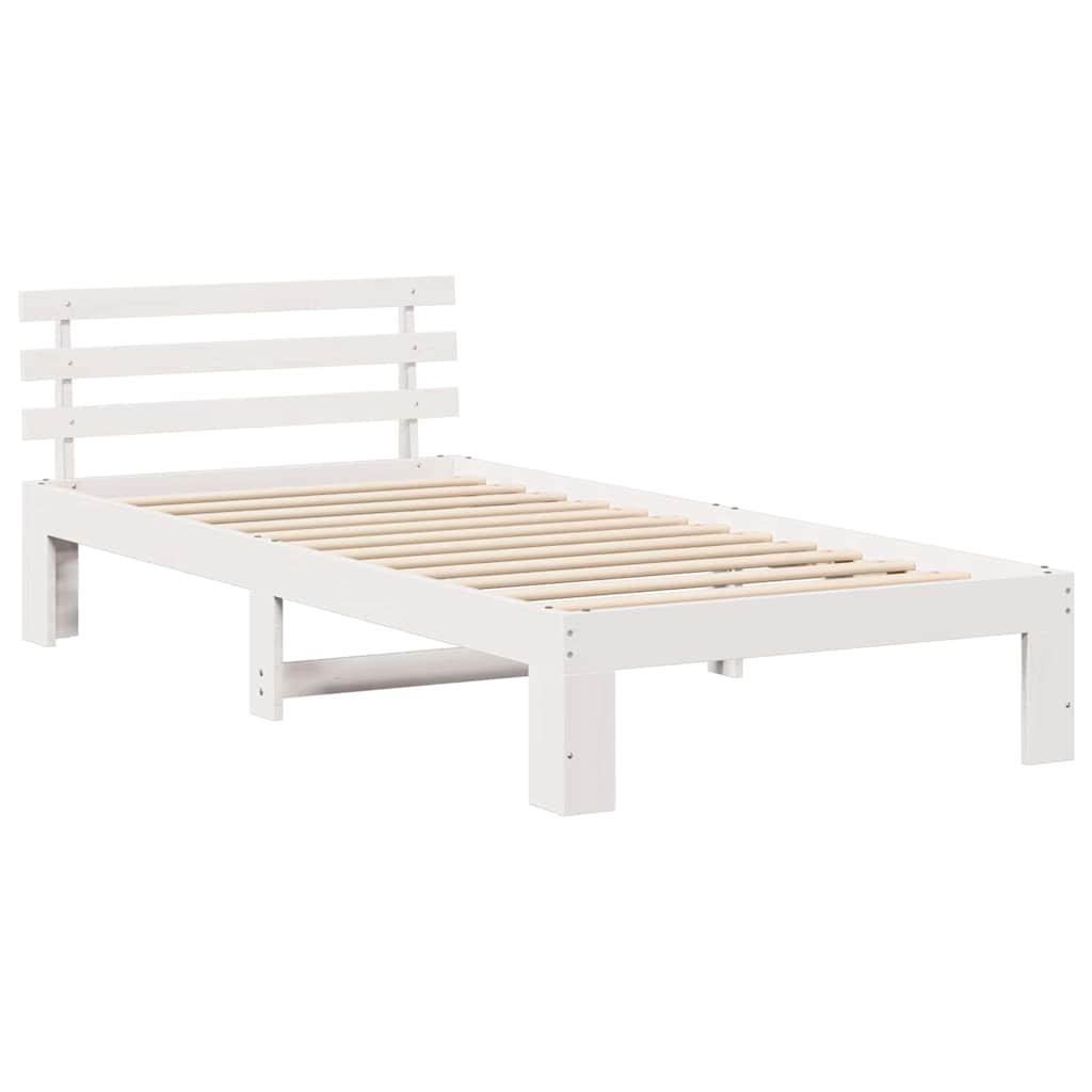 vidaXL Ramka łóżka Z zagłówkiem Biały 100 x 200 cm Lite drewno sosnowe