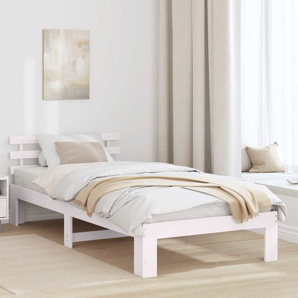 vidaXL Ramka łóżka Z zagłówkiem Biały 80 x 200 cm Lite drewno sosnowe