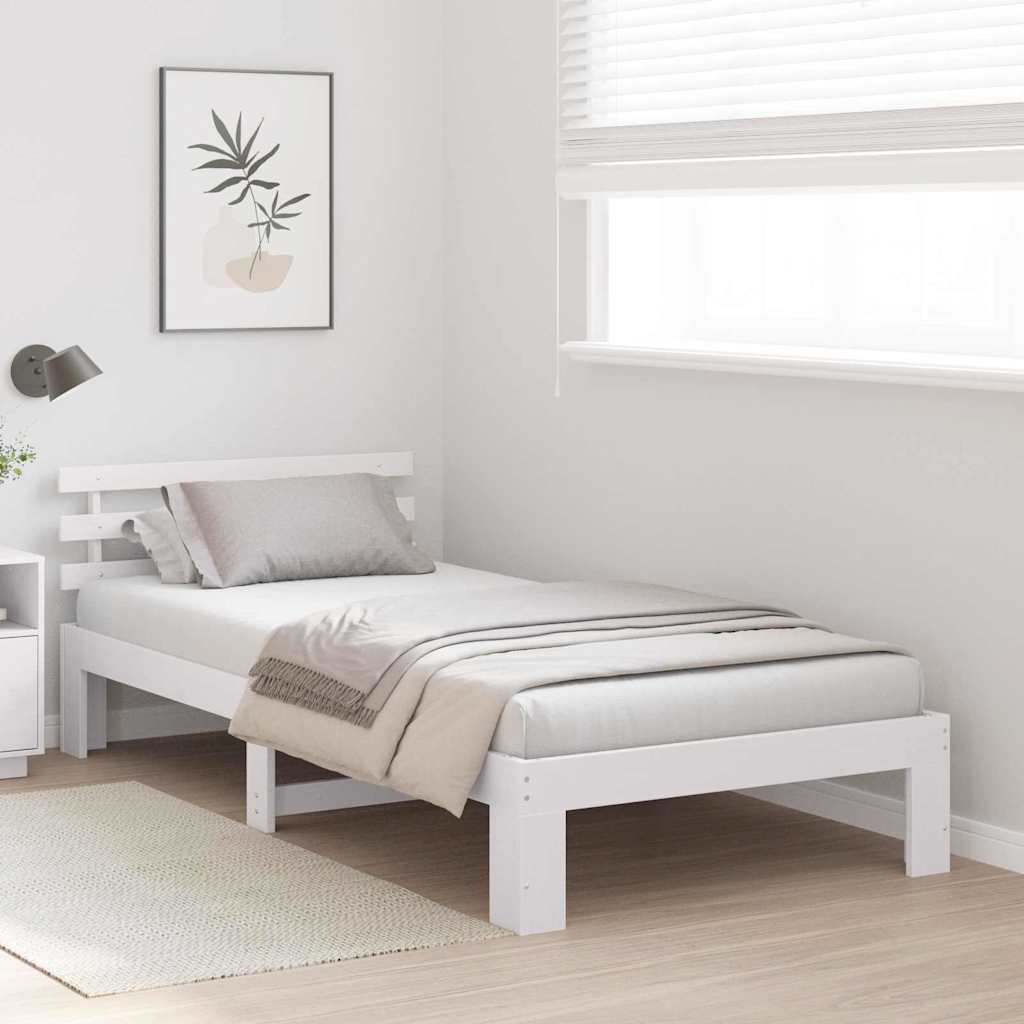 vidaXL Ramka łóżka Z zagłówkiem Biały 80 x 200 cm Lite drewno sosnowe