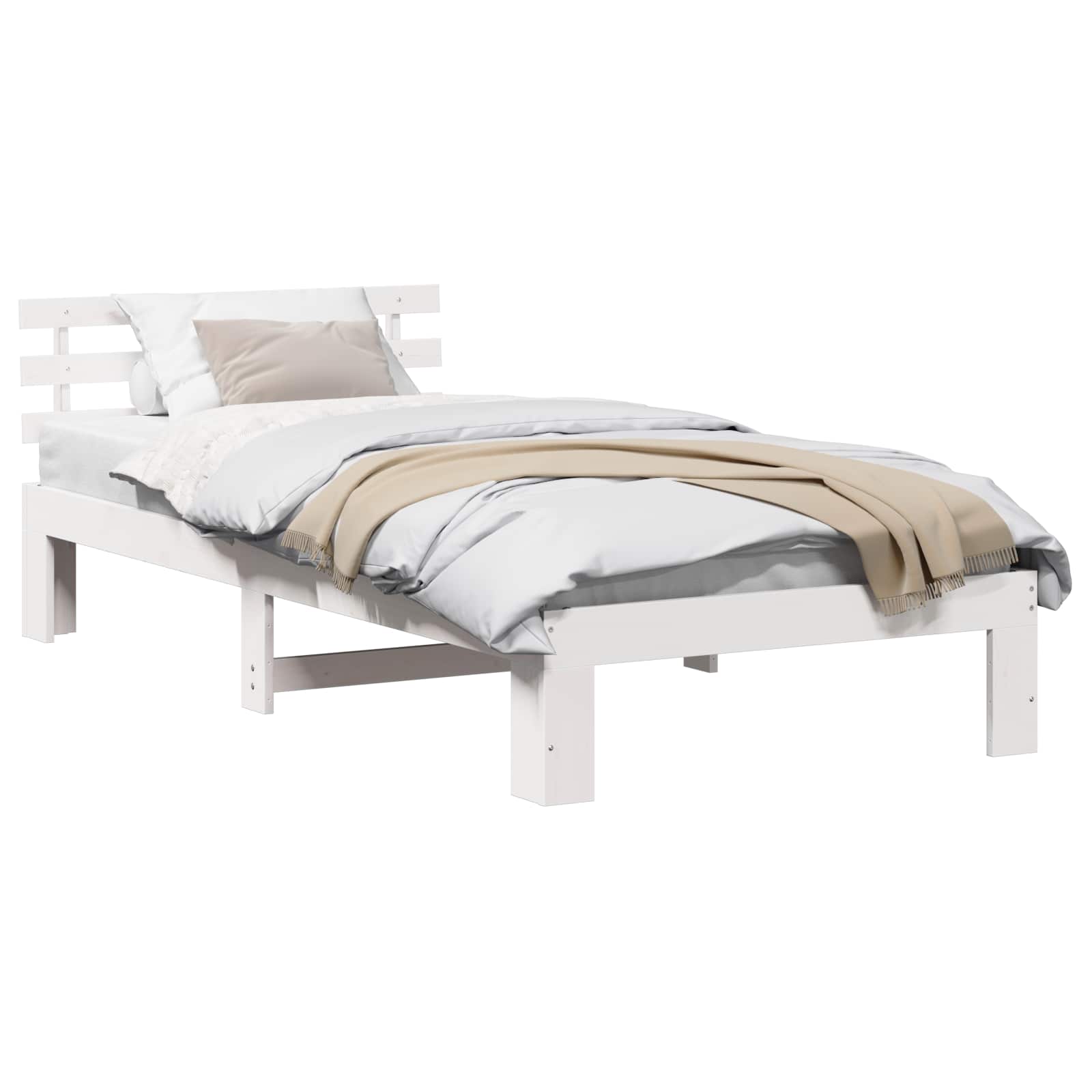vidaXL Ramka łóżka Z zagłówkiem Biały 90 x 190 cm Lite drewno sosnowe