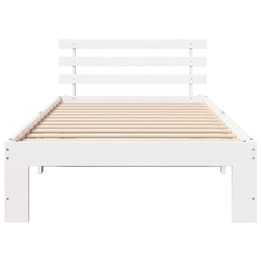 vidaXL Ramka łóżka Z zagłówkiem Biały 90 x 190 cm Lite drewno sosnowe
