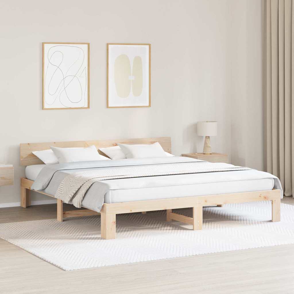 vidaXL Ramka łóżka Naturalny 200 x 200 cm Lite drewno sosnowe