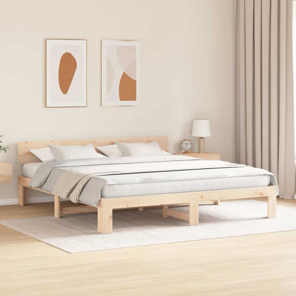 vidaXL Ramka łóżka Naturalny 200 x 200 cm Lite drewno sosnowe