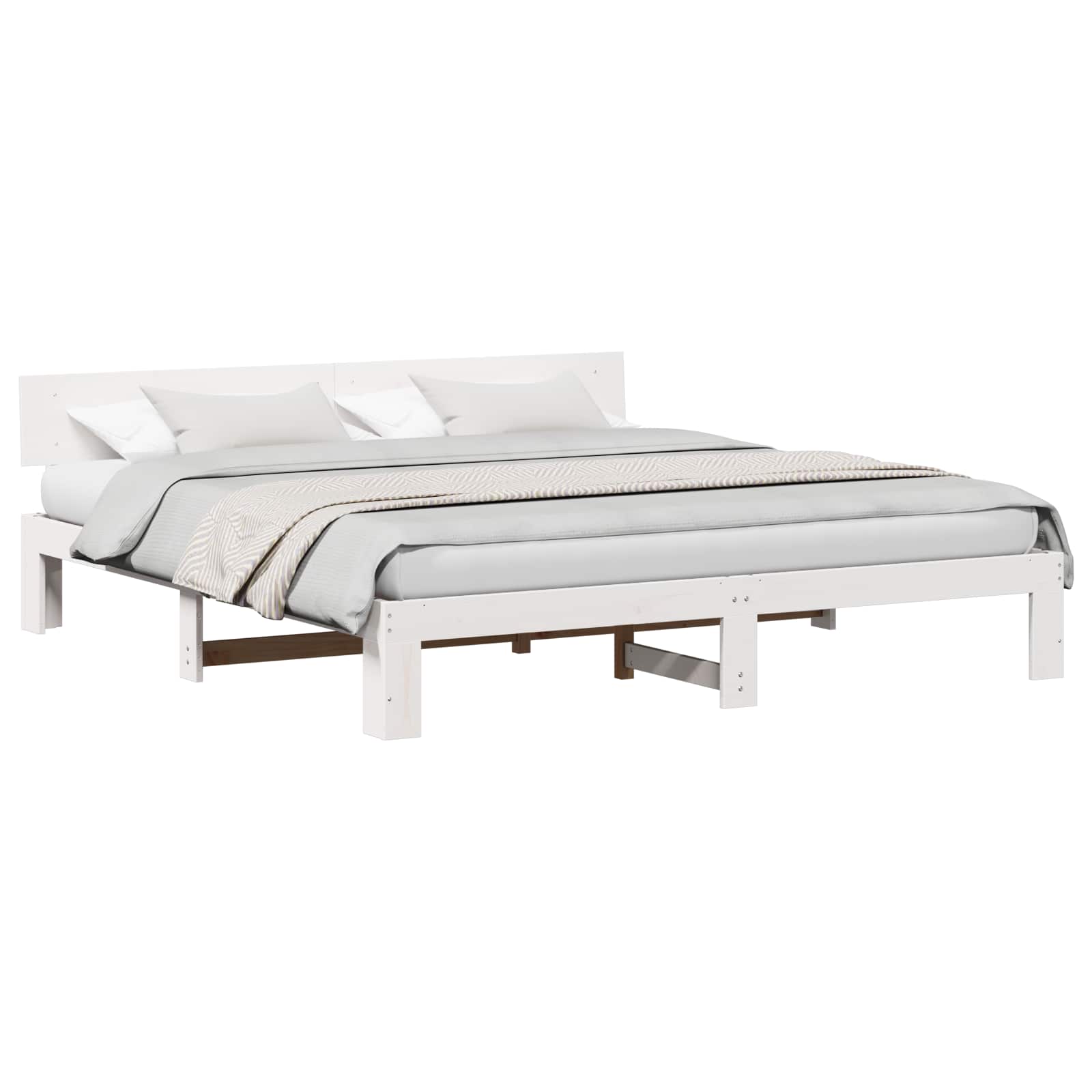 vidaXL Ramka łóżka Z zagłówkiem Biały 200 x 200 cm Lite drewno sosnowe