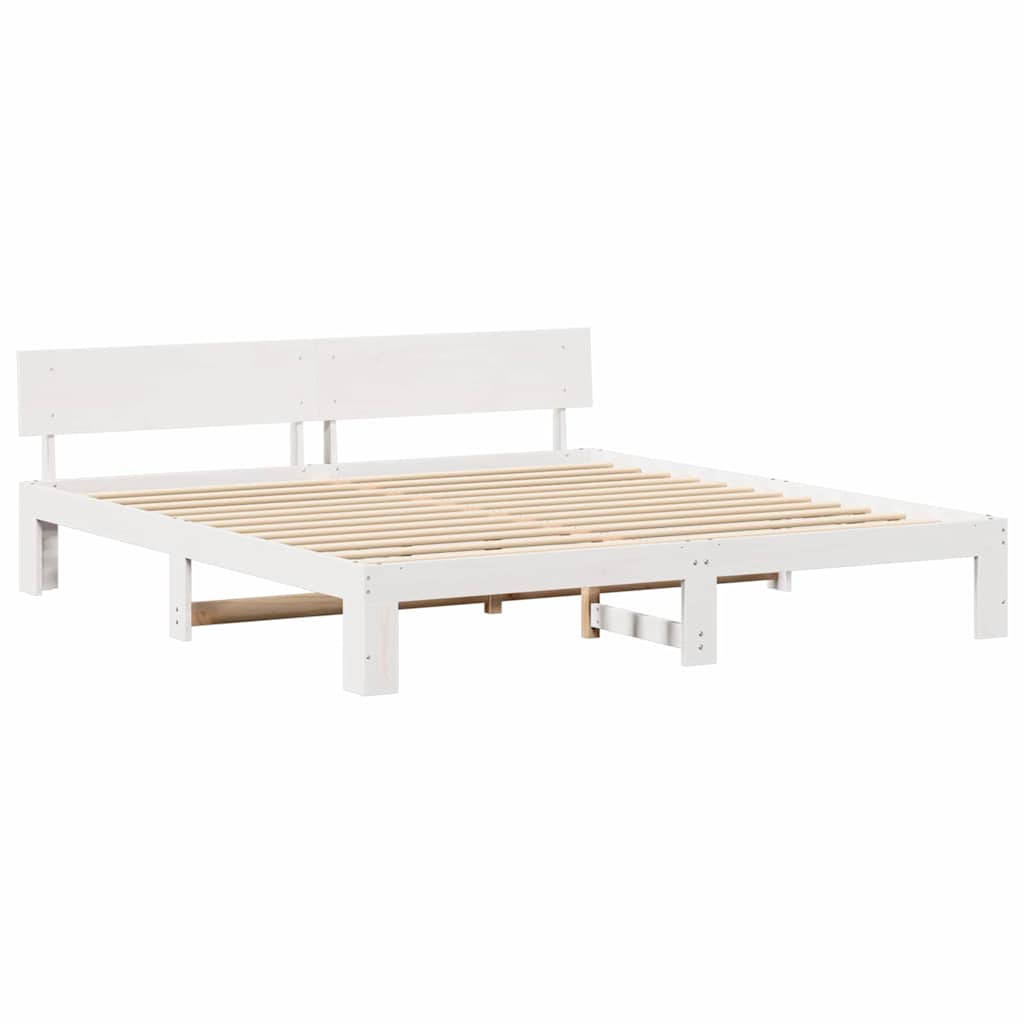vidaXL Ramka łóżka Z zagłówkiem Biały 200 x 200 cm Lite drewno sosnowe