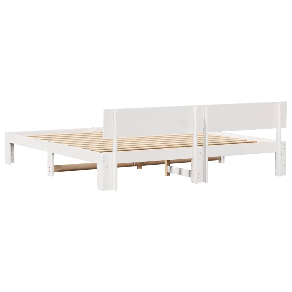 vidaXL Ramka łóżka Z zagłówkiem Biały 200 x 200 cm Lite drewno sosnowe