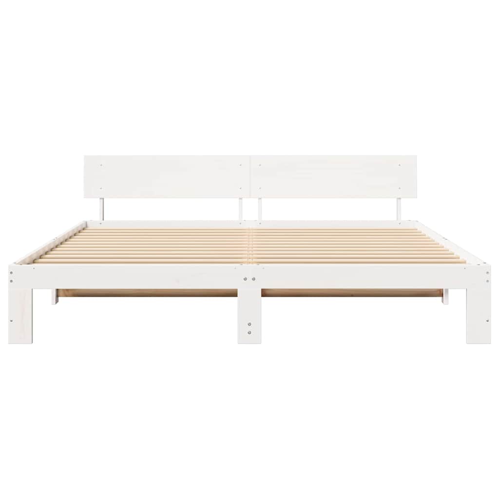 vidaXL Ramka łóżka Z zagłówkiem Biały 200 x 200 cm Lite drewno sosnowe