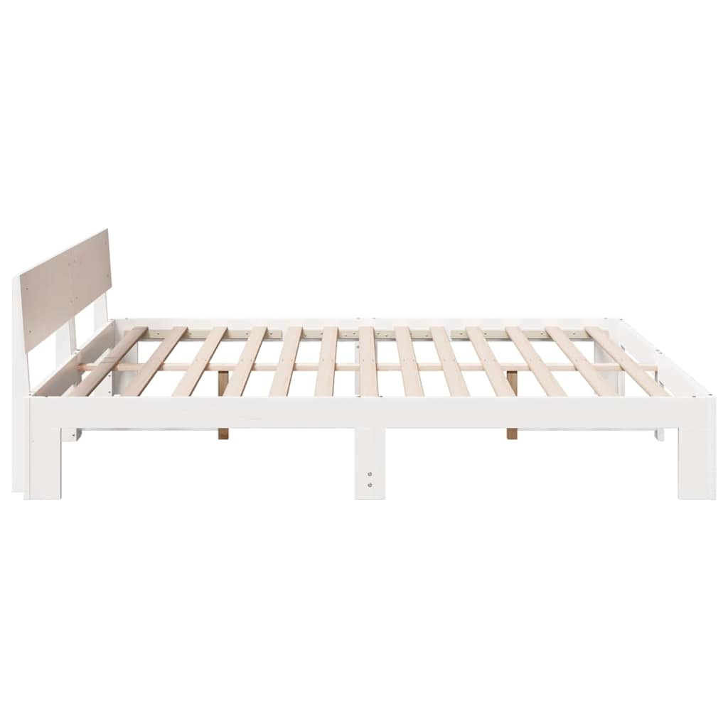 vidaXL Ramka łóżka Z zagłówkiem Biały 200 x 200 cm Lite drewno sosnowe