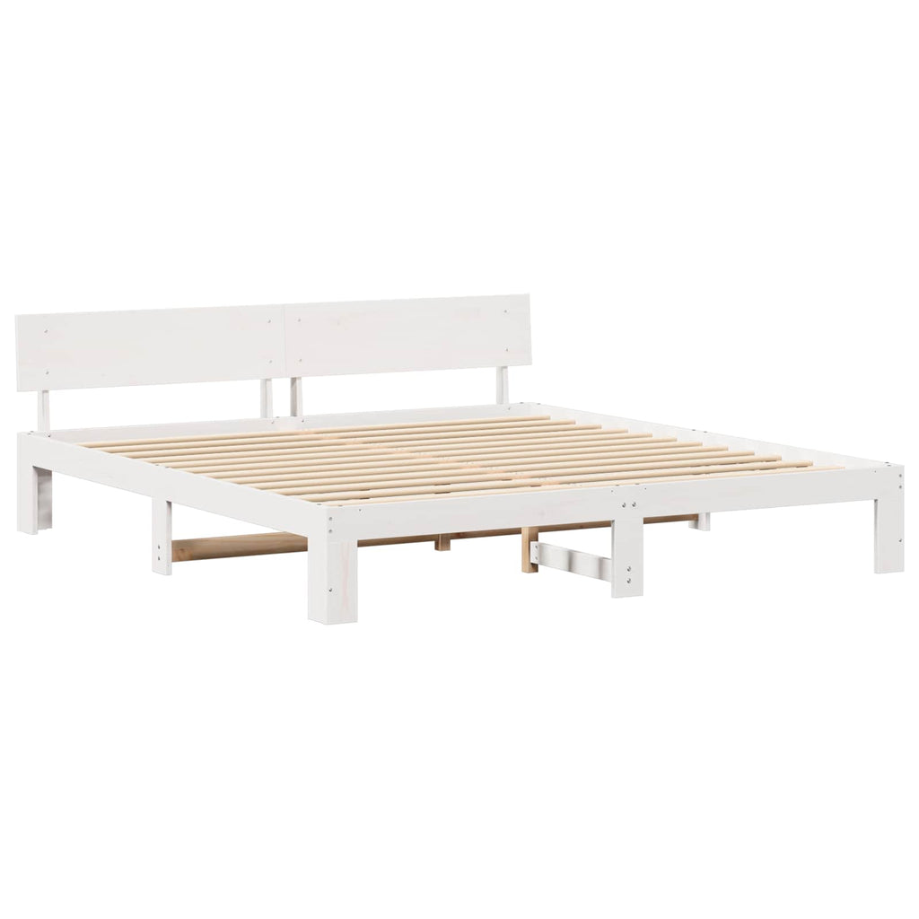vidaXL Ramka łóżka Z zagłówkiem Biały 180 x 200 cm Lite drewno sosnowe