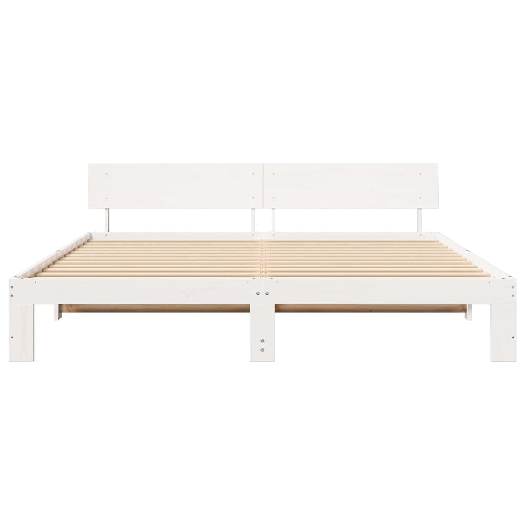 vidaXL Ramka łóżka Z zagłówkiem Biały 180 x 200 cm Lite drewno sosnowe