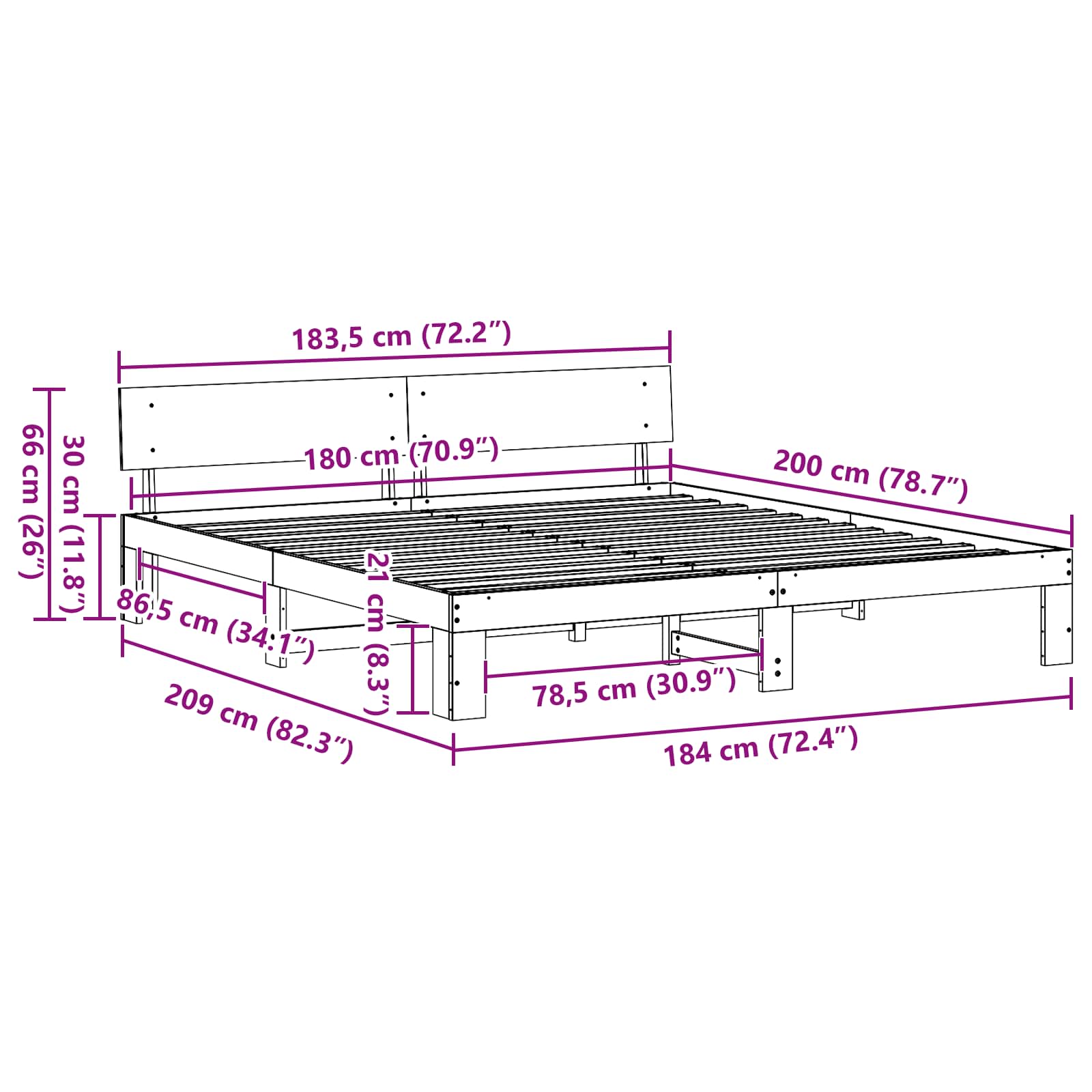 vidaXL Ramka łóżka Z zagłówkiem Biały 180 x 200 cm Lite drewno sosnowe