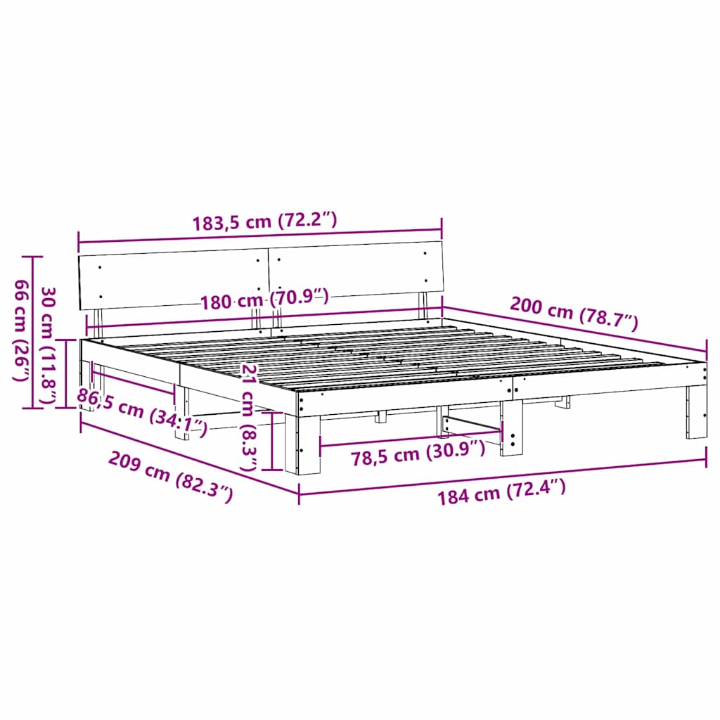 vidaXL Ramka łóżka Woskowy Brąz 180 x 200 cm Lite drewno sosnowe