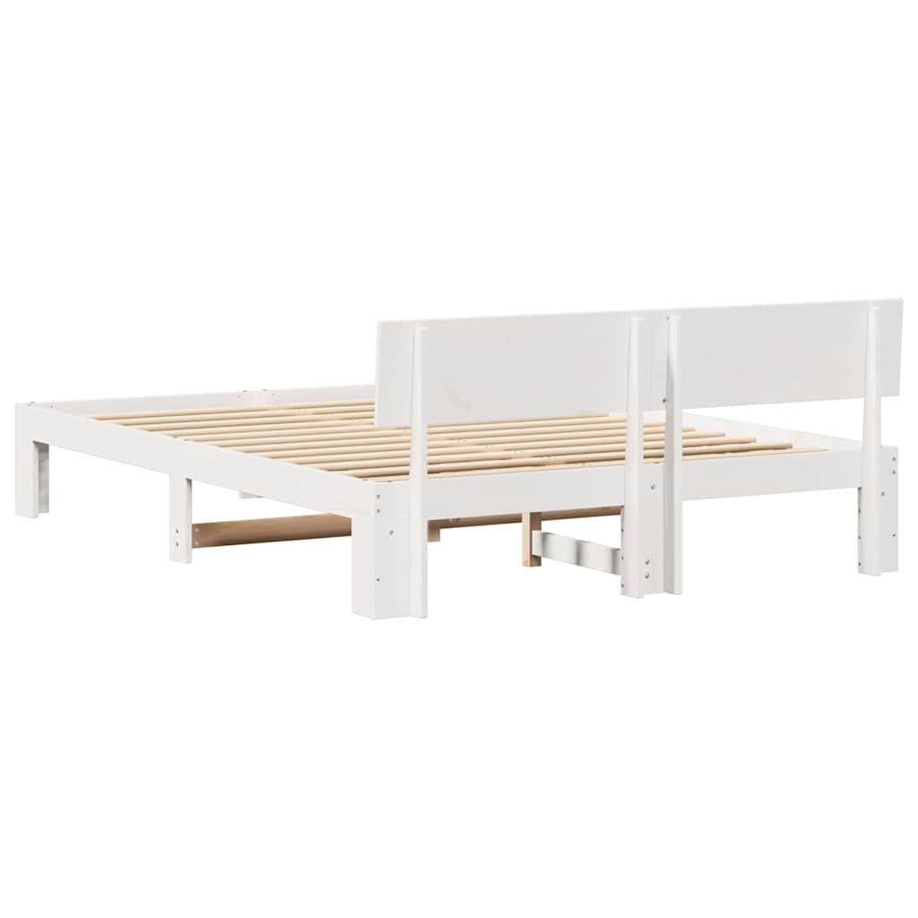 vidaXL Ramka łóżka Z zagłówkiem Biały 150 x 200 cm Lite drewno sosnowe