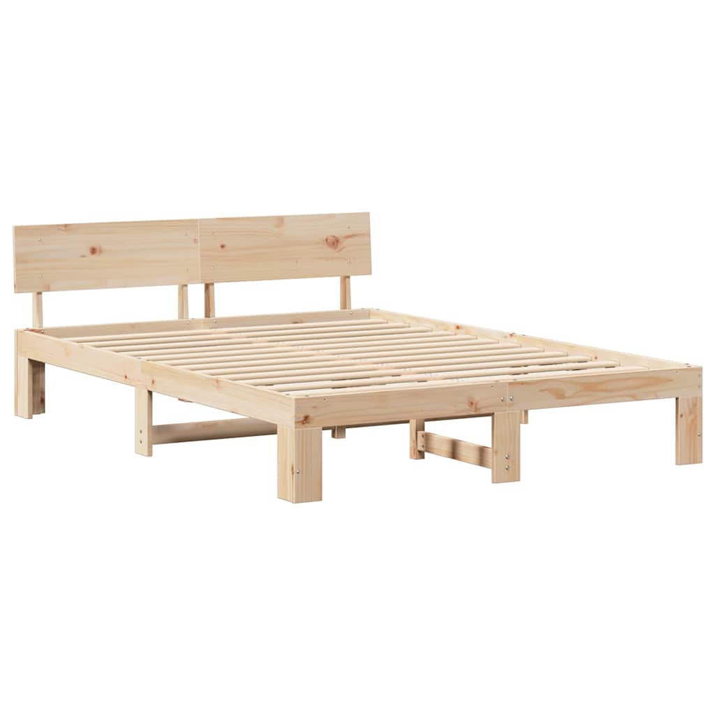 vidaXL Ramka łóżka Naturalny 140 x 200 cm Lite drewno sosnowe