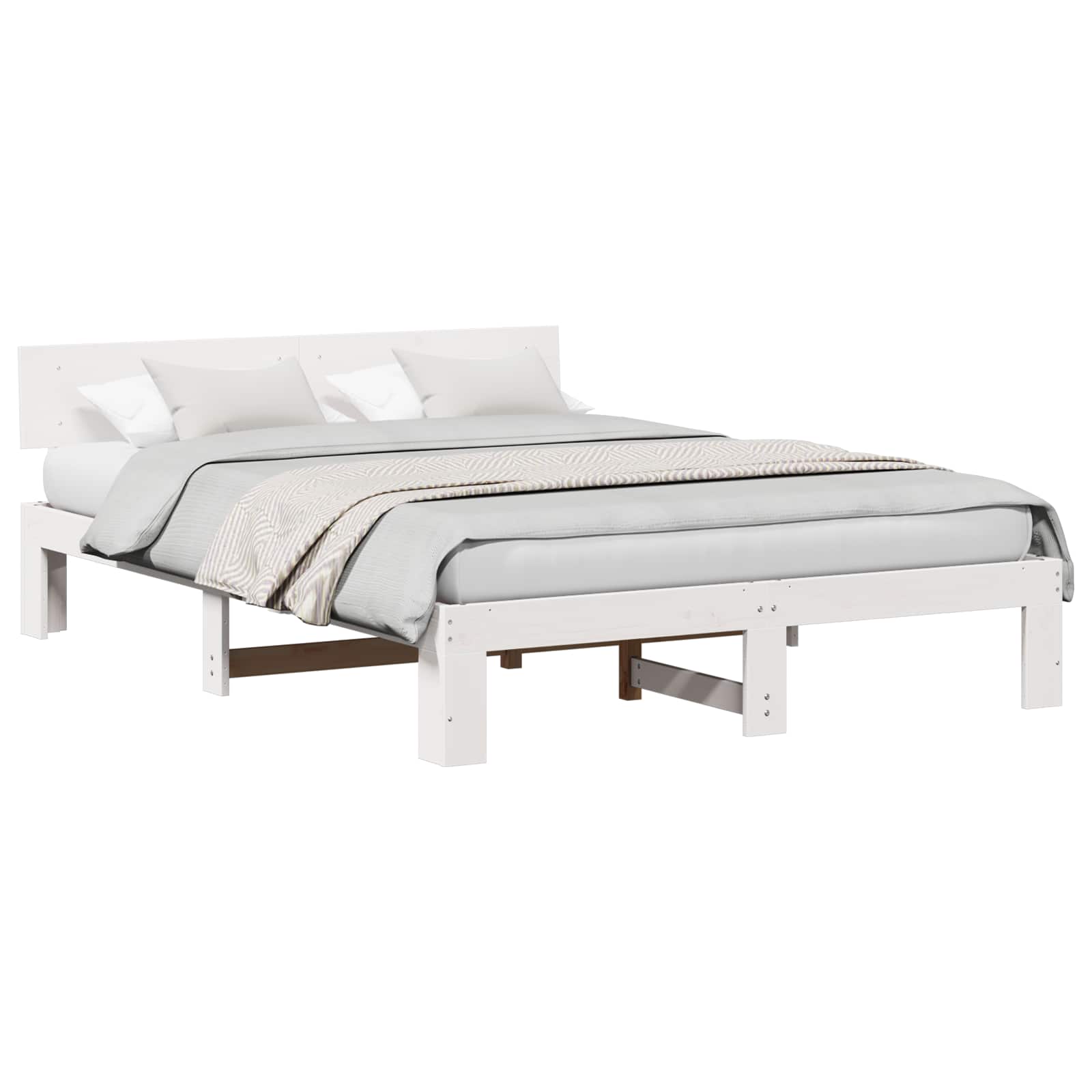 vidaXL Ramka łóżka Z zagłówkiem Biały 140 x 200 cm Lite drewno sosnowe