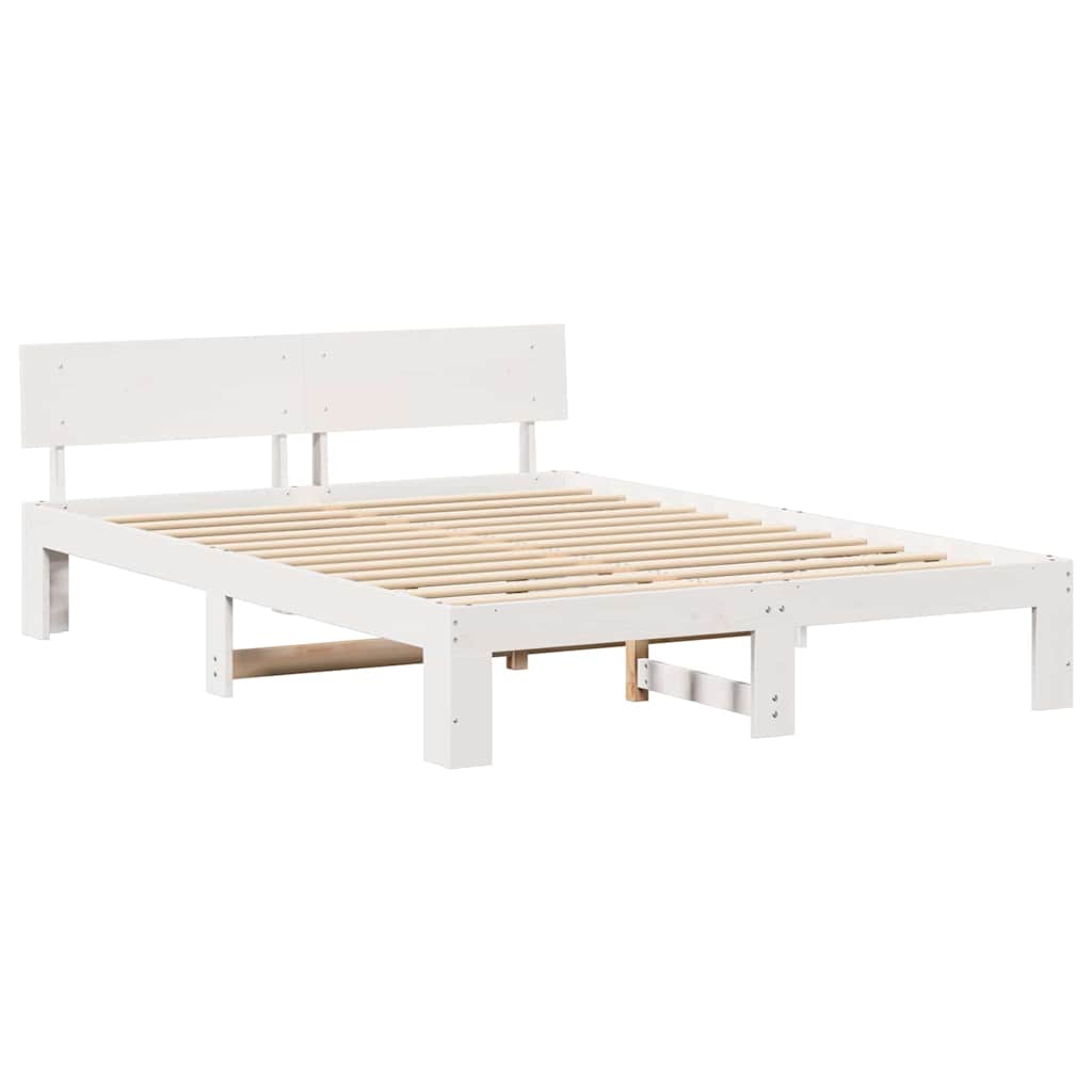 vidaXL Ramka łóżka Z zagłówkiem Biały 140 x 200 cm Lite drewno sosnowe