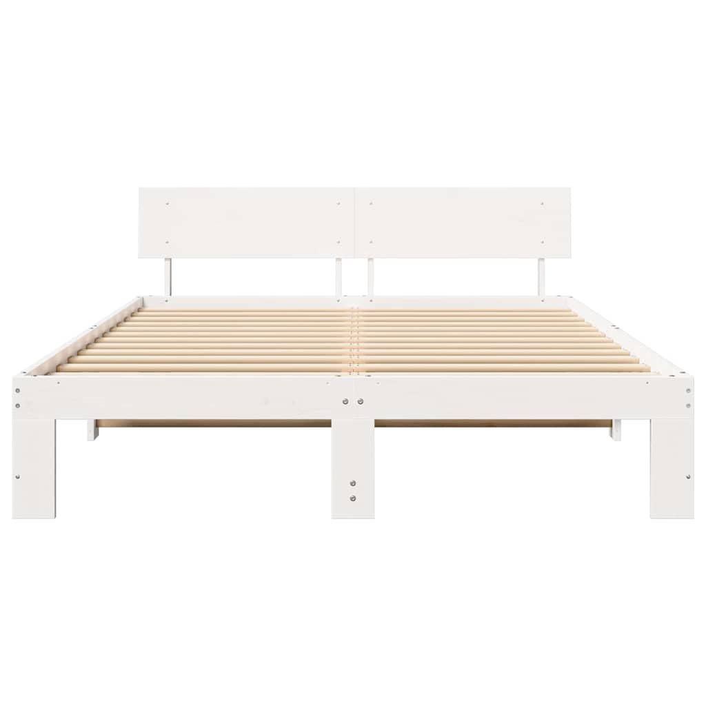 vidaXL Ramka łóżka Z zagłówkiem Biały 140 x 200 cm Lite drewno sosnowe