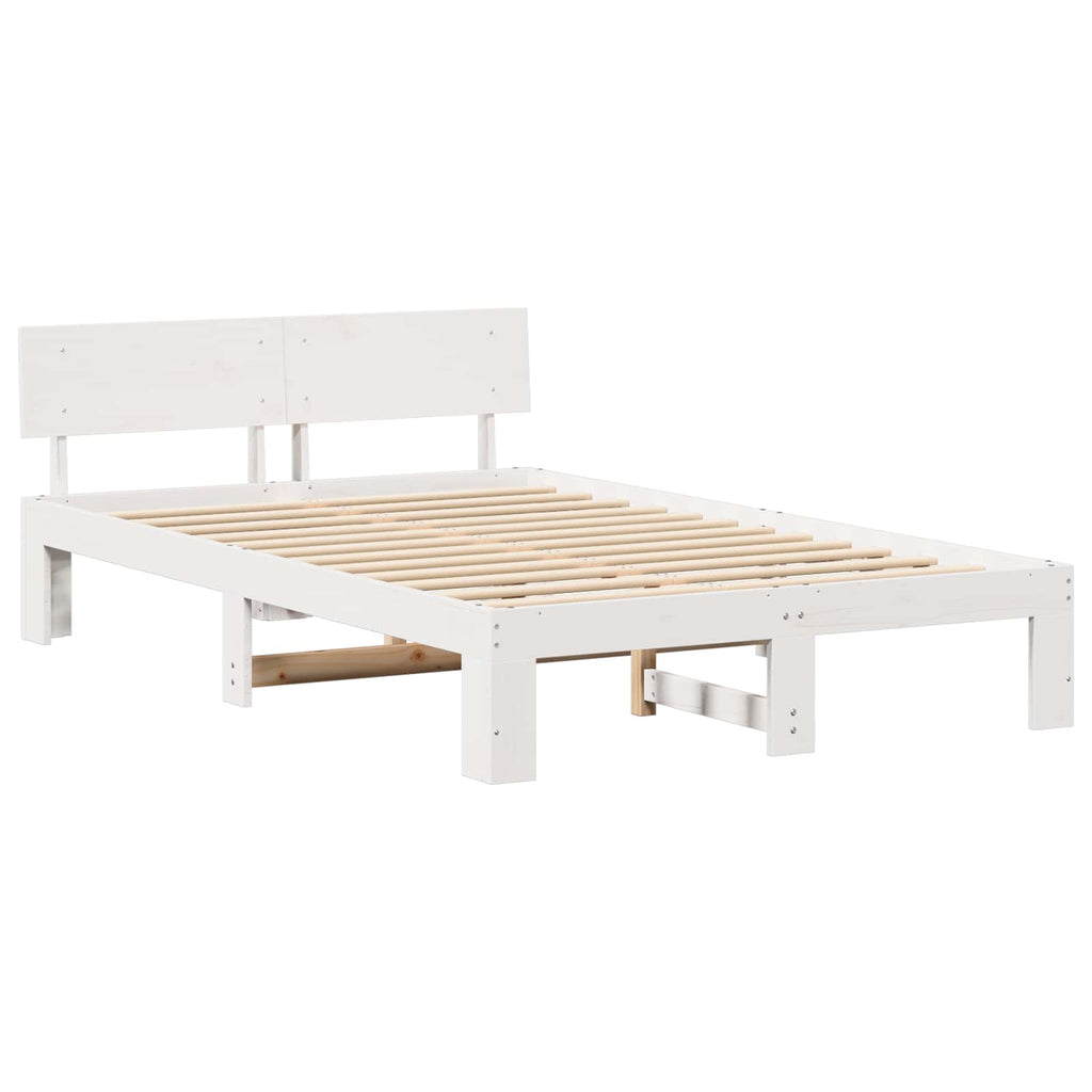 vidaXL Ramka łóżka Z zagłówkiem Biały 120 x 200 cm Lite drewno sosnowe