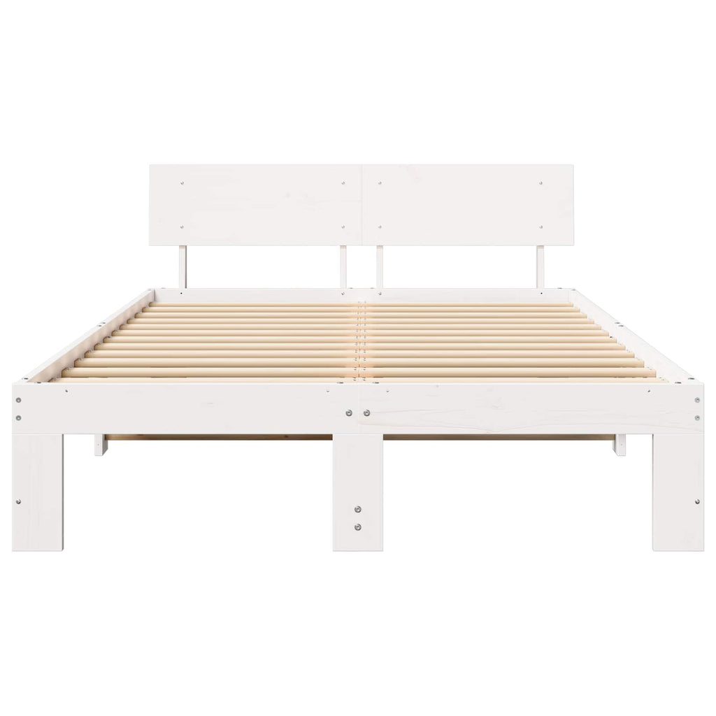 vidaXL Ramka łóżka Z zagłówkiem Biały 120 x 200 cm Lite drewno sosnowe