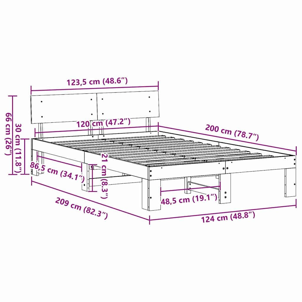vidaXL Ramka łóżka Woskowy Brąz 120 x 200 cm Lite drewno sosnowe