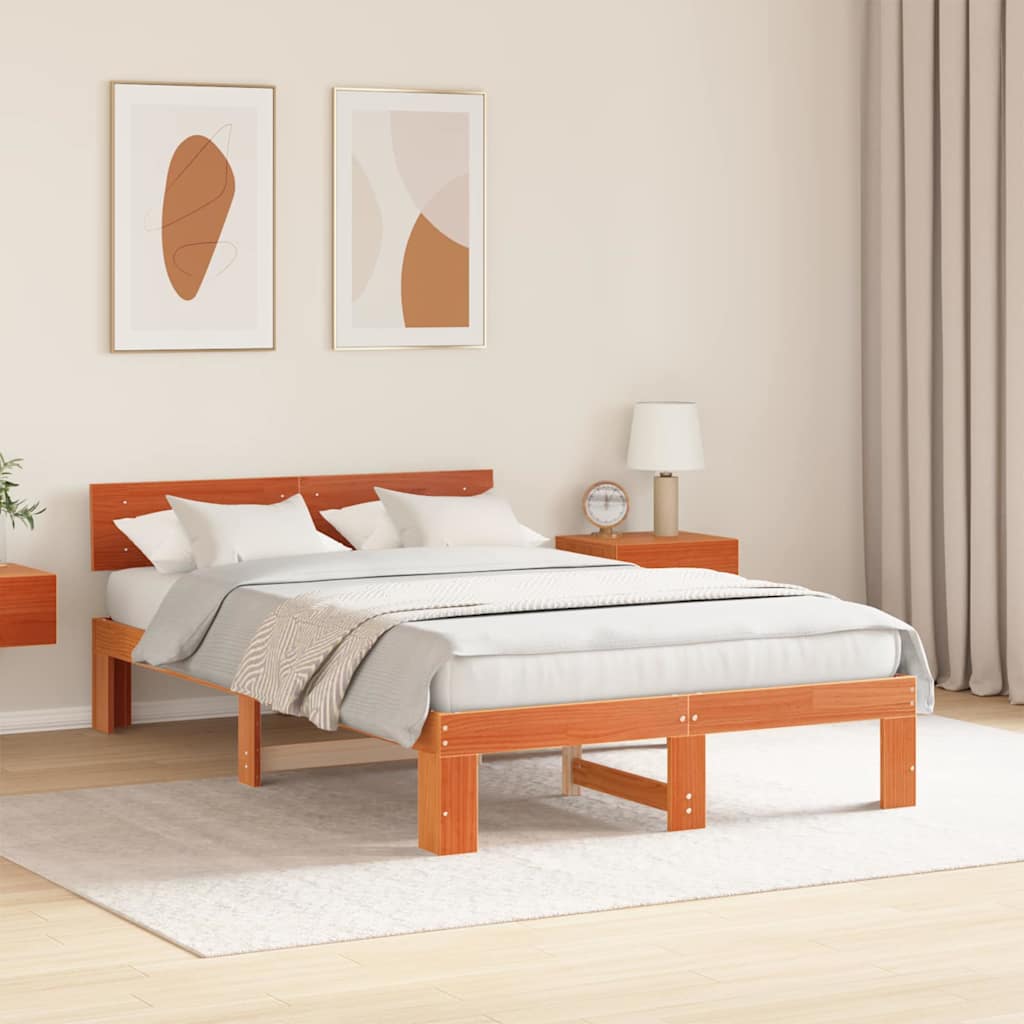 vidaXL Ramka łóżka Woskowy Brąz 140 x 190 cm Lite drewno sosnowe