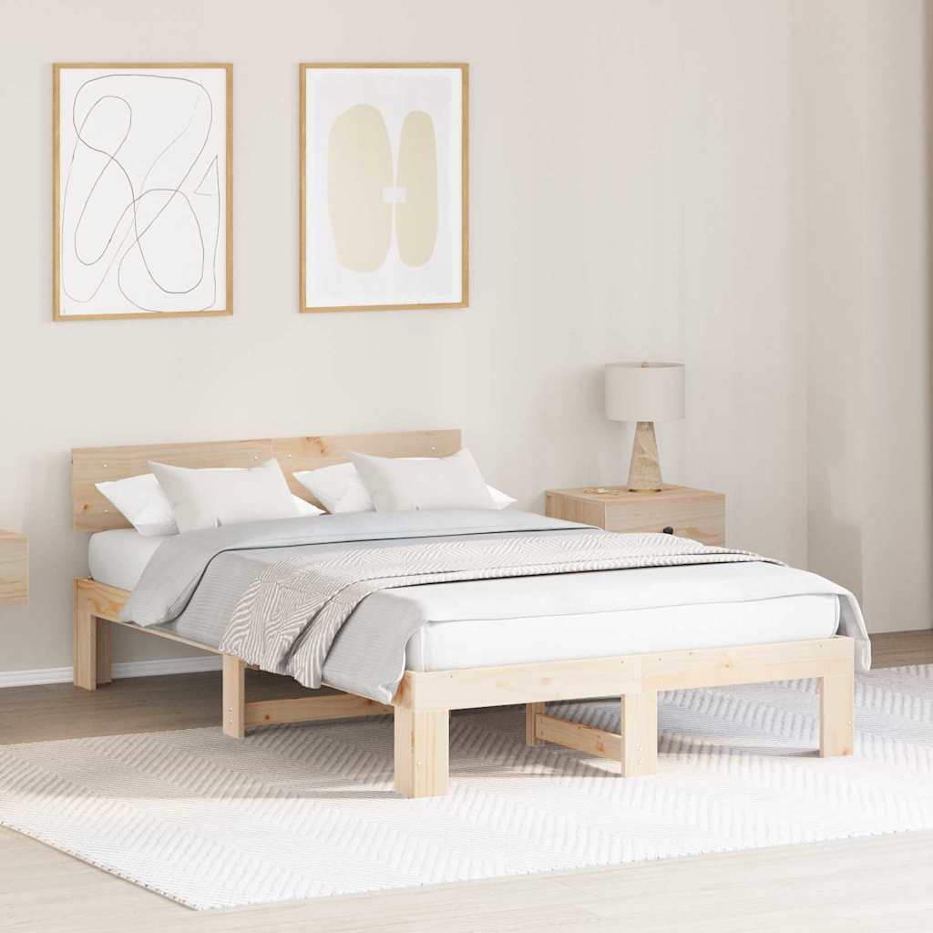 vidaXL Ramka łóżka Naturalny 135 x 190 cm Lite drewno sosnowe