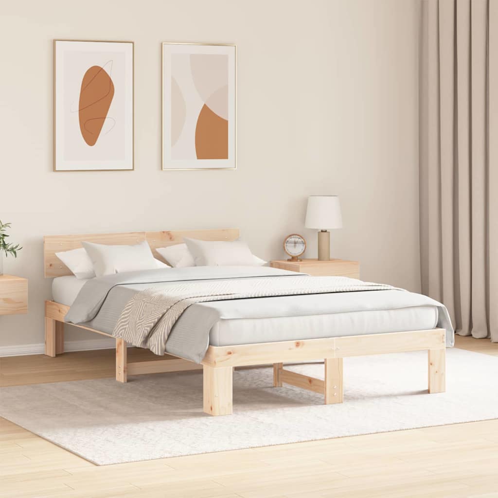 vidaXL Ramka łóżka Naturalny 135 x 190 cm Lite drewno sosnowe