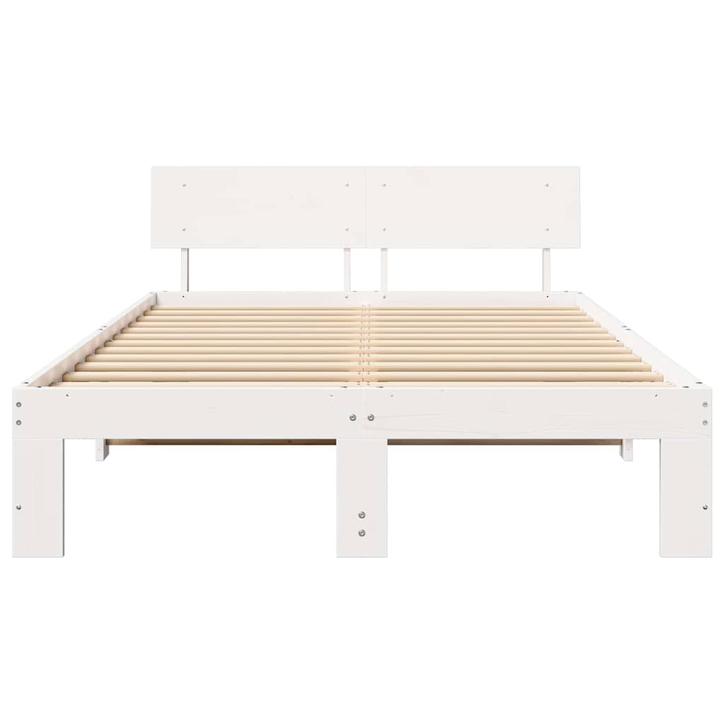 vidaXL Ramka łóżka Z zagłówkiem Biały 135 x 190 cm Lite drewno sosnowe