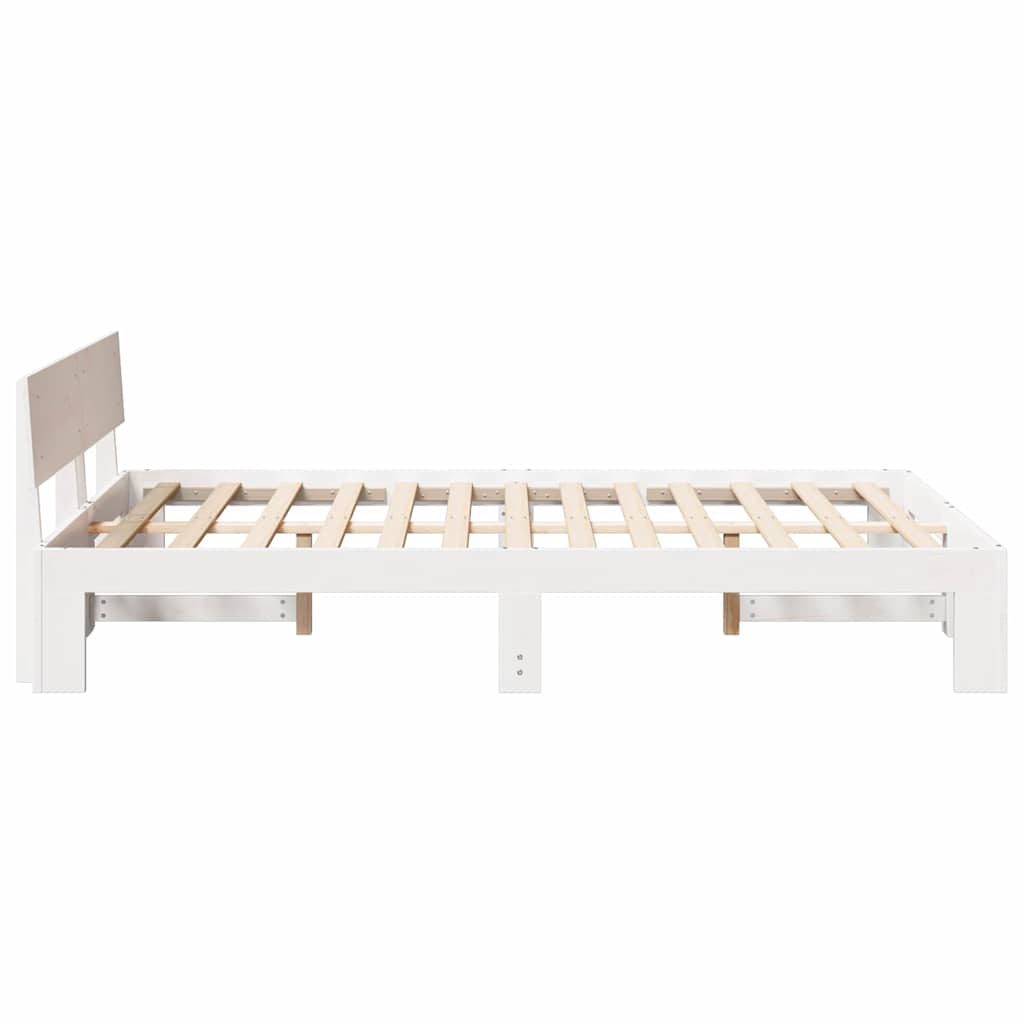 vidaXL Ramka łóżka Z zagłówkiem Biały 135 x 190 cm Lite drewno sosnowe