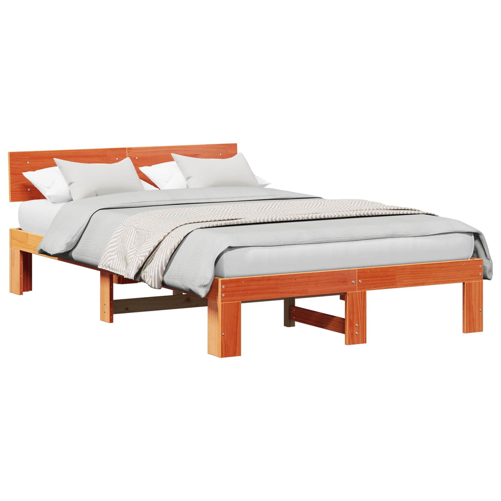 vidaXL Ramka łóżka Woskowy Brąz 135 x 190 cm Lite drewno sosnowe