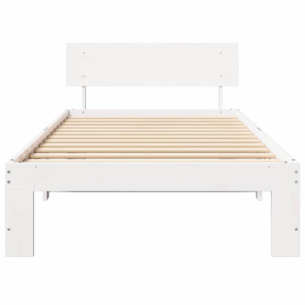vidaXL Ramka łóżka Z zagłówkiem Biały 100 x 200 cm Lite drewno sosnowe