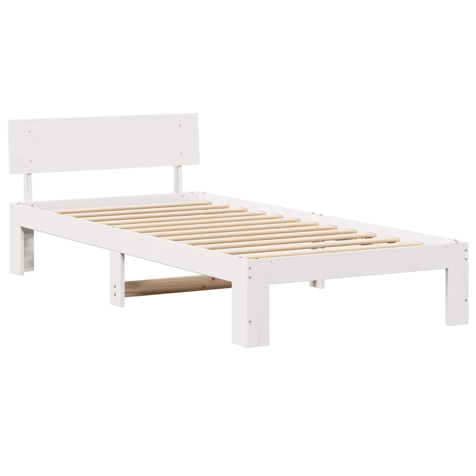 vidaXL Ramka łóżka Z zagłówkiem Biały 90 x 200 cm Lite drewno sosnowe