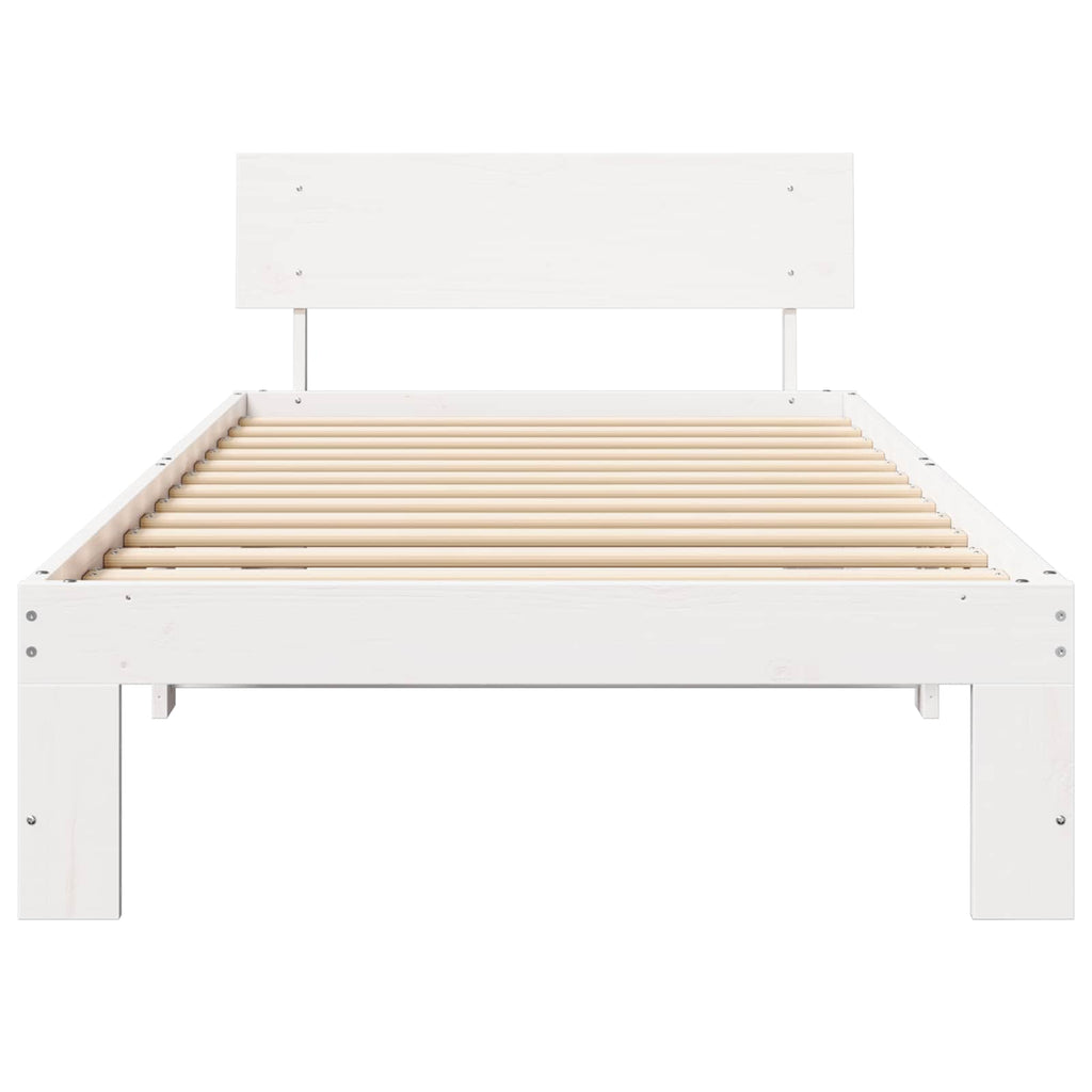 vidaXL Ramka łóżka Z zagłówkiem Biały 90 x 200 cm Lite drewno sosnowe