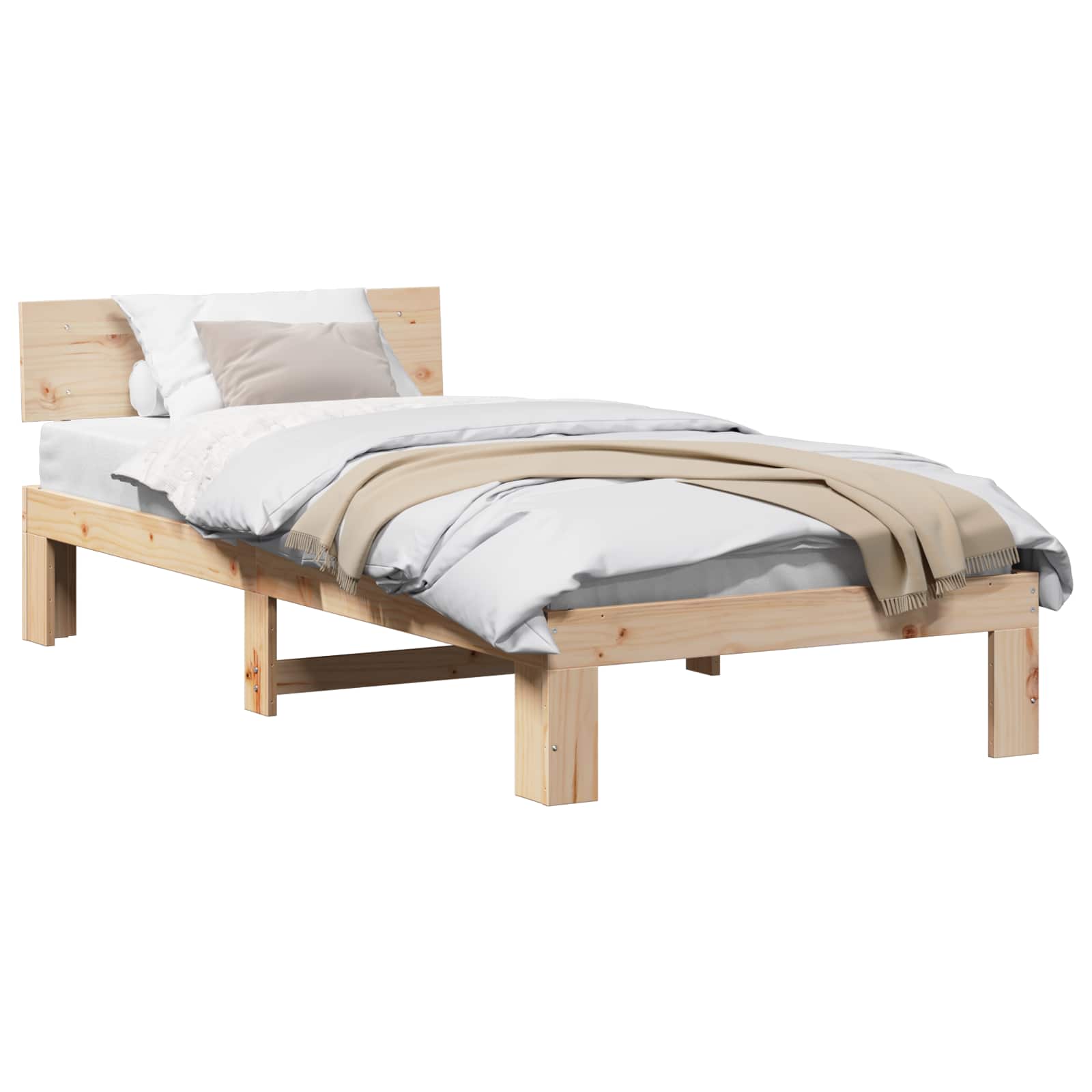 vidaXL Ramka łóżka Naturalny 80 x 200 cm Lite drewno sosnowe
