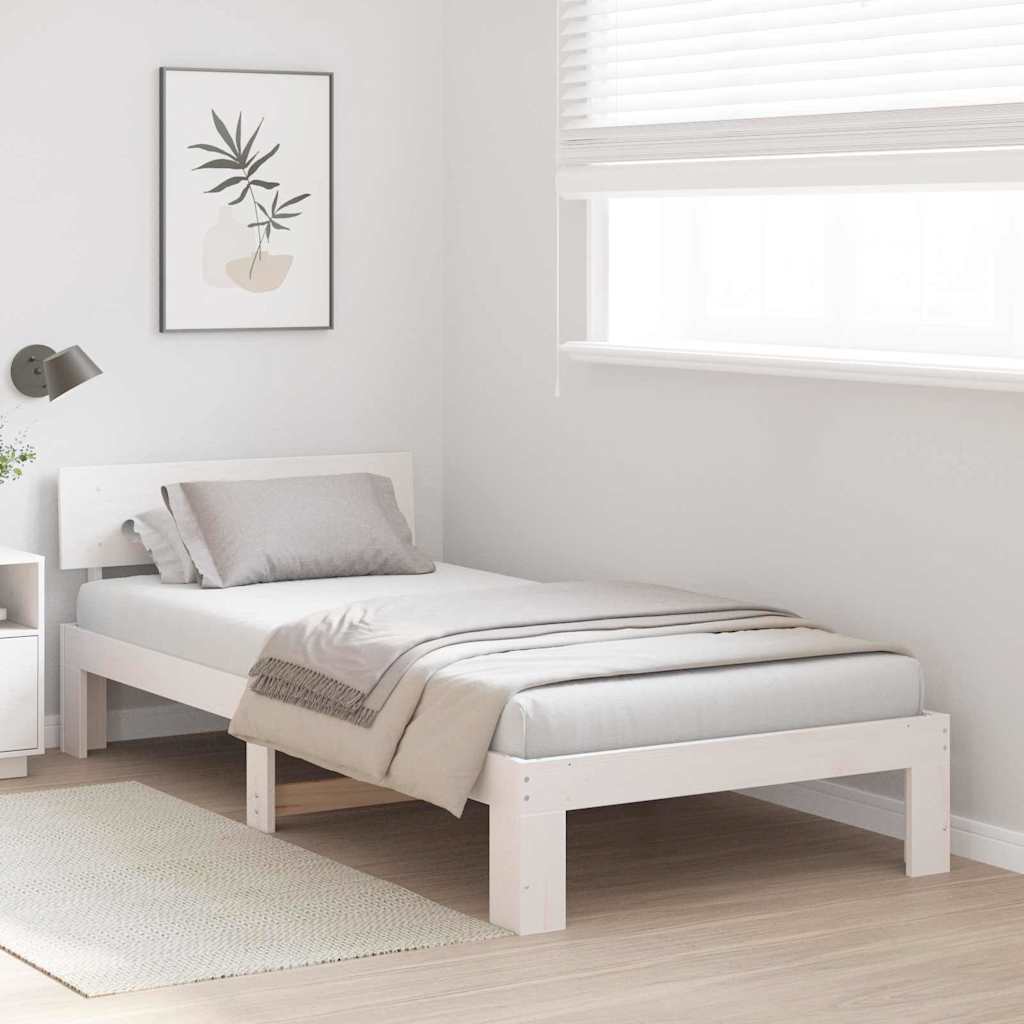 vidaXL Ramka łóżka Z zagłówkiem Biały 90 x 190 cm Lite drewno sosnowe