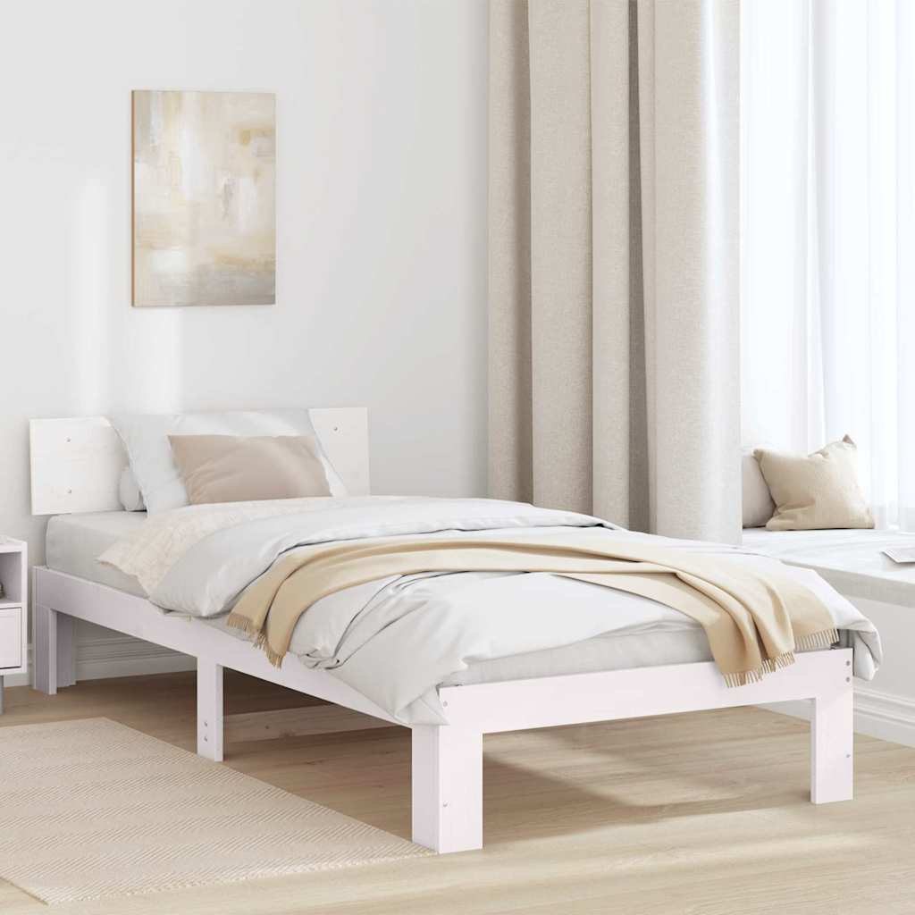 vidaXL Ramka łóżka Z zagłówkiem Biały 75 x 190 cm Lite drewno sosnowe