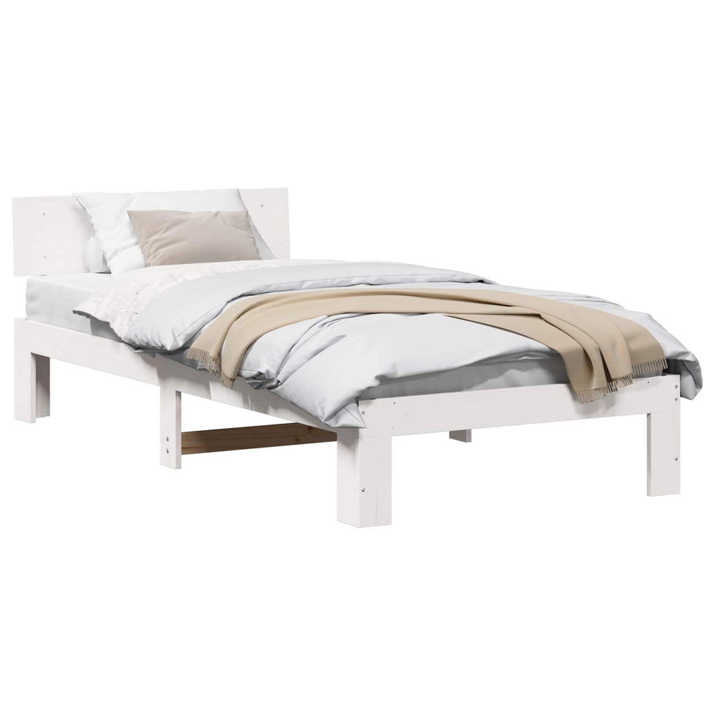 vidaXL Ramka łóżka Z zagłówkiem Biały 75 x 190 cm Lite drewno sosnowe
